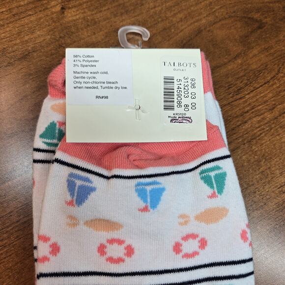 Talbots Woman Trouser Socks Sailboats Nautical Boat White Multicolor - Picture 4 of 5